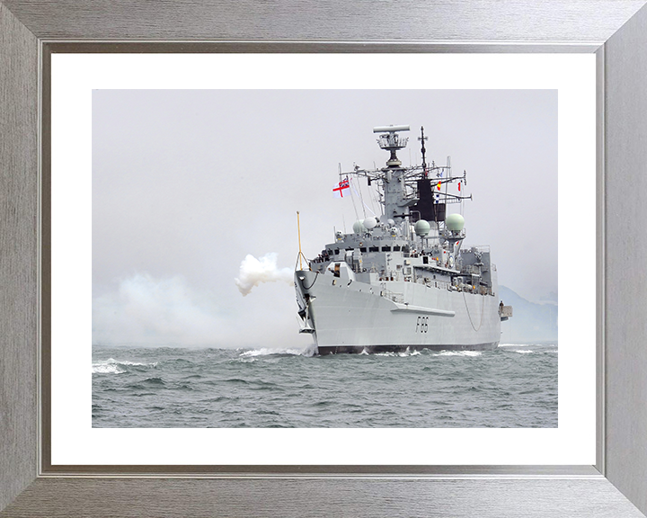HMS Campbeltown (F86) Royal Navy Type 22 Frigate Gun Salute Photo Print Wall Art Decor Posters, Prints, & Visual Artwork Hampshire Prints 10 x 8 Silver Frame Yes
