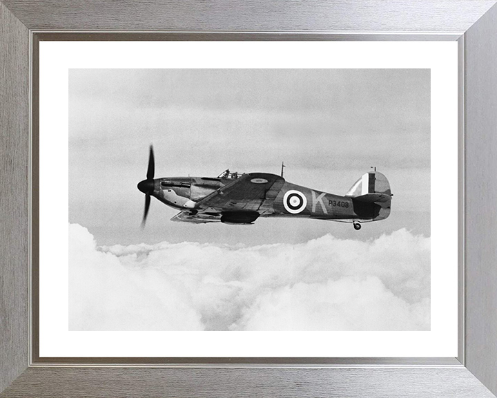 RAF Hawker Hurricane MkI in Flight 1940 Photo Print - Royal Air Force Aircraft Posters, Prints, & Visual Artwork Hampshire Prints 10 x 8 Silver Frame Yes
