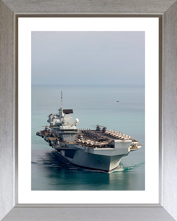 HMS Prince of Wales (R09) Photo Print - Arriving in Darwin 2025 - Royal Navy Queen Elizabeth Class Aircraft Carrier Hampshire Prints 10 x 8 Silver Frame Yes