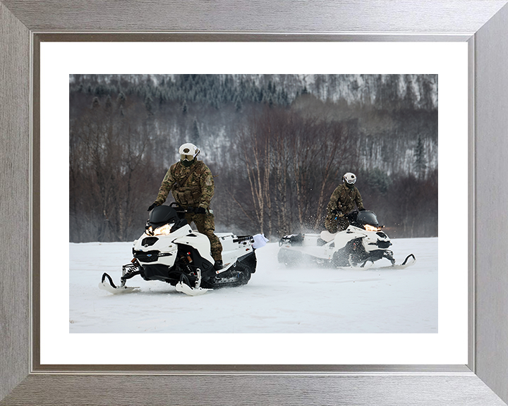 Royal Marine Commandos Ride a Snowmobile Norway 2026 Photo Print - 45 Commando Posters, Prints, & Visual Artwork Hampshire Prints 10 x 8 Silver Frame Yes