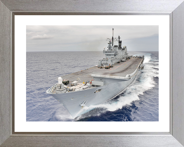 HMS Ark Royal (R07) Royal Navy Invincible Class Aircraft Carrier At Speed Photo Print Wall Art Decor Posters, Prints, & Visual Artwork Hampshire Prints 10 x 8 Silver Frame Yes