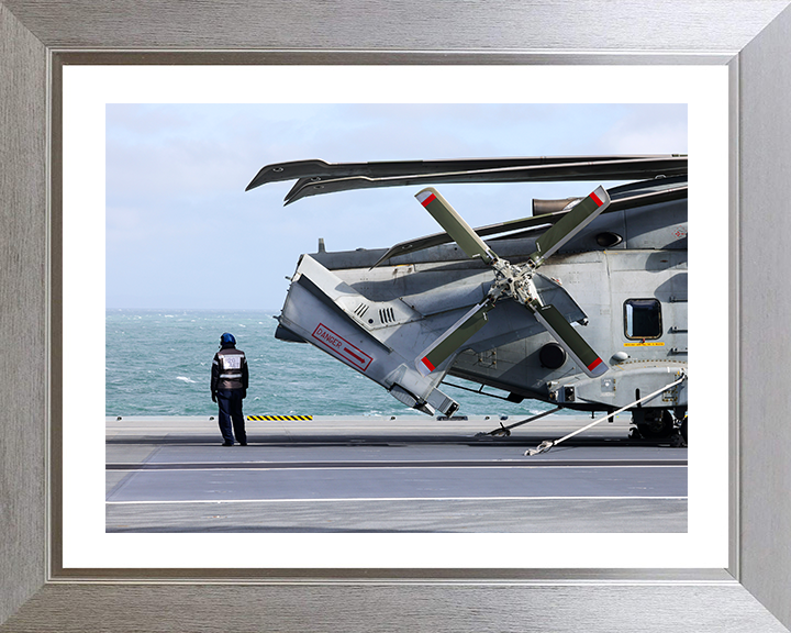 AET With Merlin Helicopter On HMS Prince of Wales Photo Print - Royal Navy Aircraft Hampshire Prints 10 x 8 Silver Frame Yes