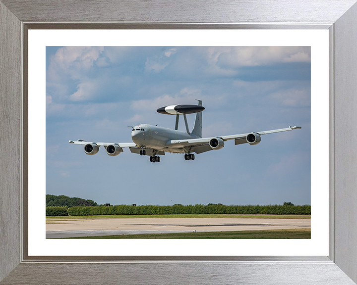RAF E-3D Sentry Aircraft Landing Photo Print - Royal Air Force Aircraft Hampshire Prints 10 x 8 Silver Frame Yes