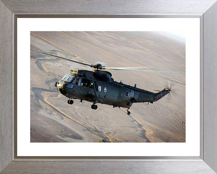 Sea King Mk4 Helicopter Helmand Province 2011 Photo Print - Royal Navy Aircraft Posters, Prints, & Visual Artwork Hampshire Prints 10 x 8 Silver Frame Yes