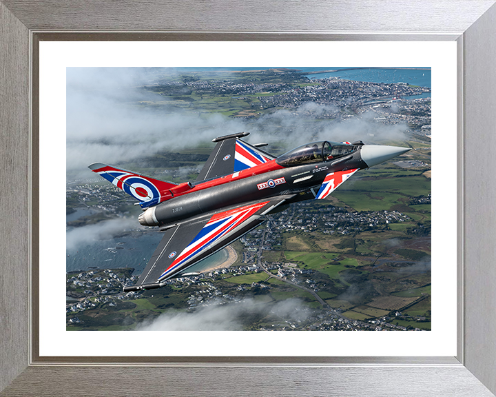 RAF Typhoon Union Jack livery over the Menai Straits Photo Print - Royal Air Force Aircraft Hampshire Prints 10 x 8 Silver Frame Yes