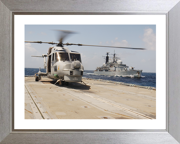 HMS Cardiff (D108) Photo Print - From HMS Richmond 2004 - Royal Navy Type 42 Destroyer Posters, Prints, & Visual Artwork Hampshire Prints 10 x 8 Silver Frame Yes