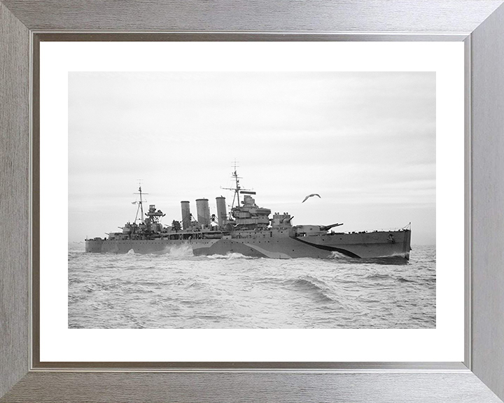 HMS Kent (54) Photo Print - Starboard View - Royal Navy County Class Heavy Cruiser Hampshire Prints 10 x 8 Silver Frame Yes