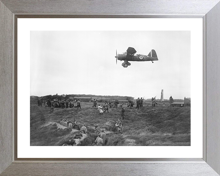 RAF Westland Lysander Flying over the Home Guard Photo Print - Royal Air Force Aircraft Posters, Prints, & Visual Artwork Hampshire Prints 10 x 8 Silver Frame Yes