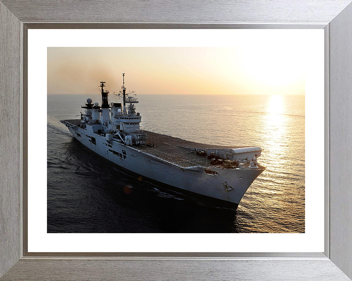 HMS Illustrious (R06) Photo Print - At Sunset 2013 - Royal Navy Invincible Class Aircraft Carrier Hampshire Prints 10 x 8 Silver Frame Yes