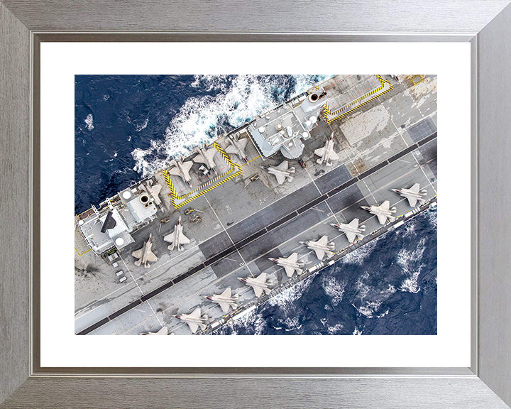 HMS Prince of Wales (R09) - Flight deck 2025 - Royal Navy Queen Elizabeth Class Aircraft Carrier Photo Print Wall Art Naval Decor UK Posters, Prints, & Visual Artwork Hampshire Prints 10 x 8 Silver Frame Yes