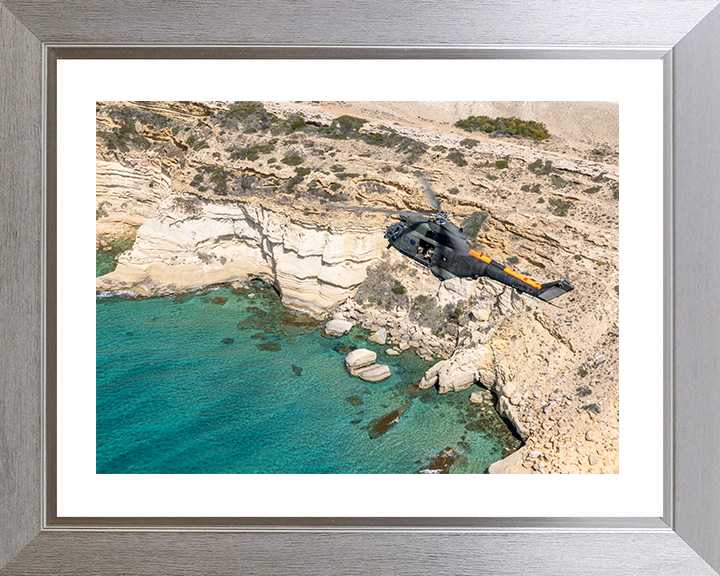 RAF Puma Helicopter in flight over Cyprus 2025 Photo Print - Royal Air Force Aircraft Posters, Prints, & Visual Artwork Hampshire Prints 10 x 8 Silver Frame Yes