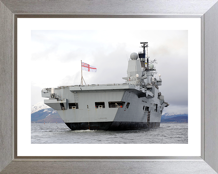 HMS Ark Royal (R07) Royal Navy Invincible Class Aircraft Carrier Stern View 2009 Photo Print Wall Art Decor Posters, Prints, & Visual Artwork Hampshire Prints 10 x 8 Silver Frame Yes
