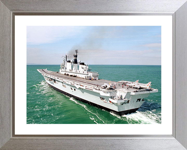 HMS Ark Royal (R07) Royal Navy Invincible Class Aircraft Carrier Port Bow View Photo Print Wall Art Decor Posters, Prints, & Visual Artwork Hampshire Prints 10 x 8 Silver Frame Yes