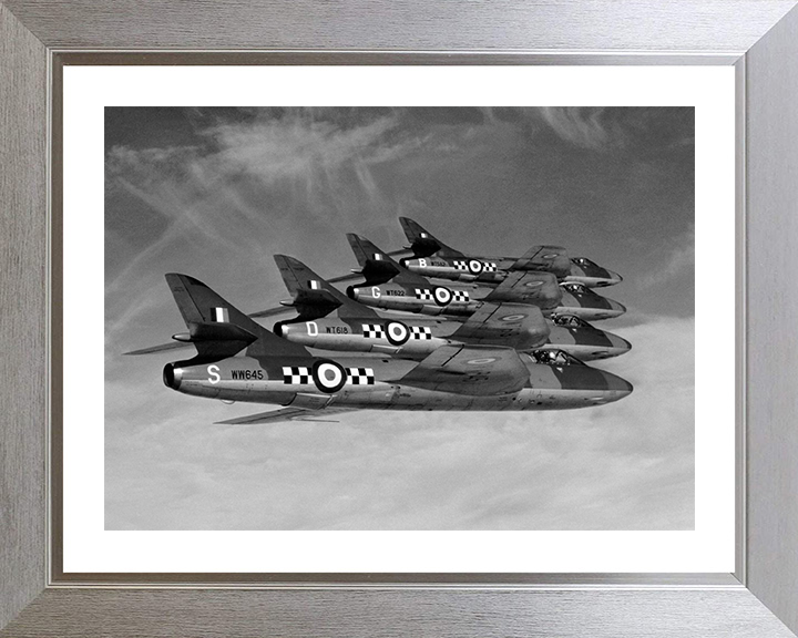 Four RAF Hawker Hunters in Formation Photo Print - Royal Air Force Aircraft Hampshire Prints 10 x 8 Silver Frame Yes
