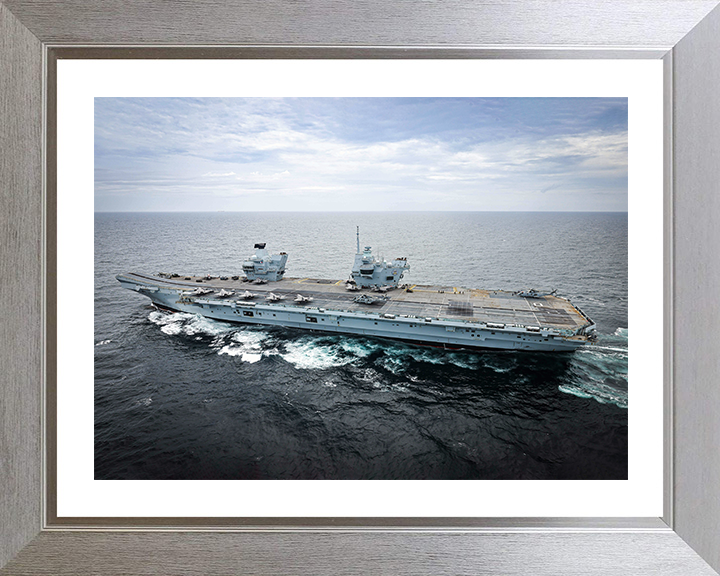 HMS Prince of Wales (R09) Photo Print - At Sea 2025 - Royal Navy Queen Elizabeth Class Aircraft Carrier Hampshire Prints 10 x 8 Silver Frame Yes