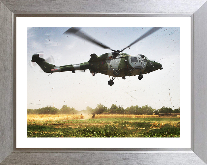 Army Air Corps Lynx 9A Helicopter Taking off Photo Print - British Army Hampshire Prints 10 x 8 Silver Frame Yes