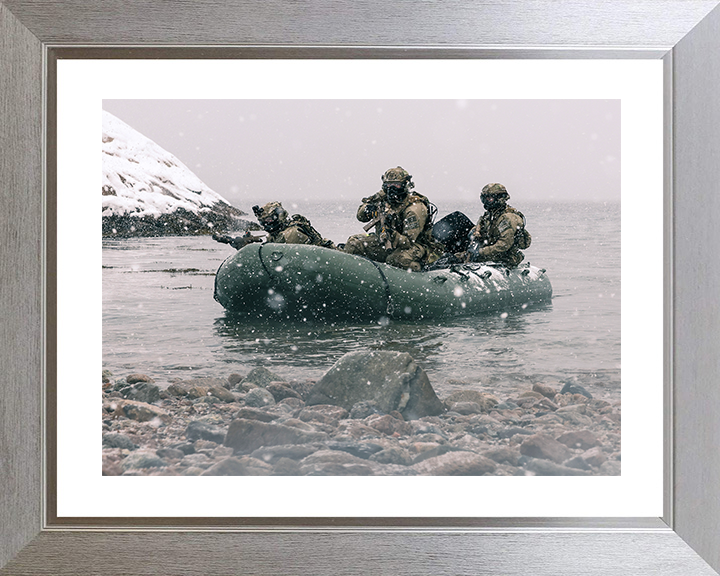 Royal Marines on a Inflatable Raiding Craft in the Snow Photo Print 30 Commando Wall Art Military Decor Posters, Prints, & Visual Artwork Hampshire Prints 10 x 8 Silver Frame Yes