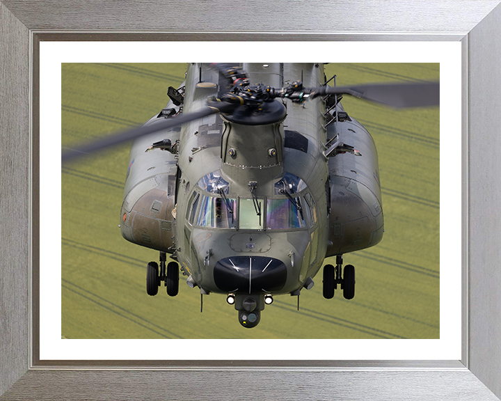 RAF Chinook Helicopter closeup Photo Print - Royal Air Force Aircraft Hampshire Prints 10 x 8 Silver Frame Yes