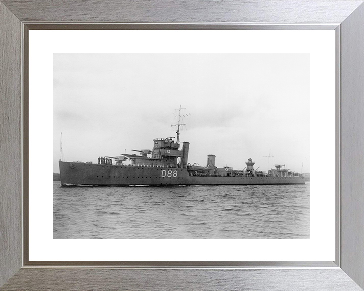 HMS Wren (D88) - At Sea - Royal Navy Admiralty Modified W Class Destroyer Photo Print Wall Art Naval Decor UK Posters, Prints, & Visual Artwork Hampshire Prints 10 x 8 Silver Frame Yes
