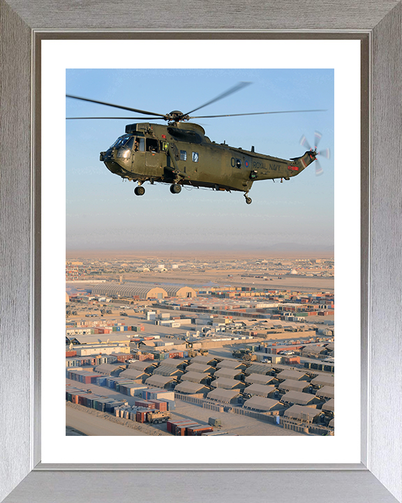 Sea King Mk4 Helicopter Flying over Camp Bastion 2011 Photo Print - Royal Navy Aircraft Posters, Prints, & Visual Artwork Hampshire Prints 10 x 8 Silver Frame Yes