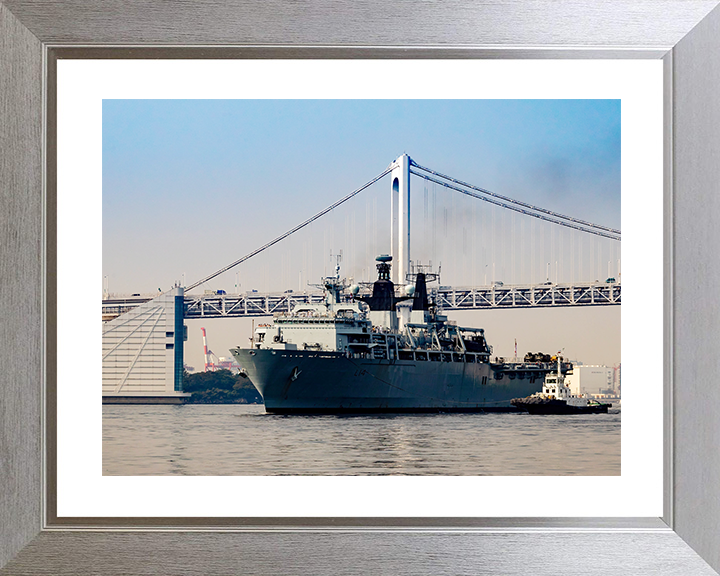 HMS Albion (L14) Royal Navy Albion Class Amphibious Ship With Tug Boats Photo Print Wall Art Naval Decor Posters, Prints, & Visual Artwork Hampshire Prints 10 x 8 Silver Frame Yes