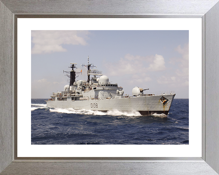 HMS Cardiff (D108) Royal Navy Type 42 Destroyer Underway Starboard View Photo Print Wall Art Decor Posters, Prints, & Visual Artwork Hampshire Prints 10 x 8 Silver Frame Yes
