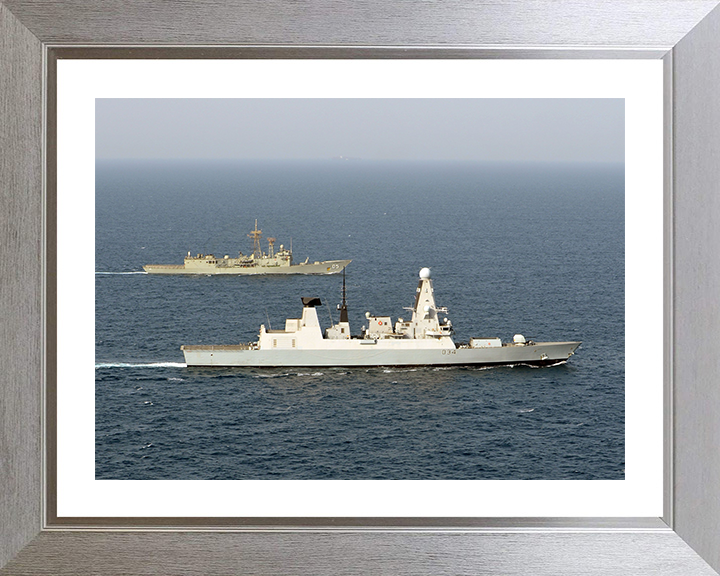 HMS Diamond (D34) Photo Print - with HMAS Melbourne - Royal Navy Type 45 Destroyer Hampshire Prints 10 x 8 Silver Frame Yes