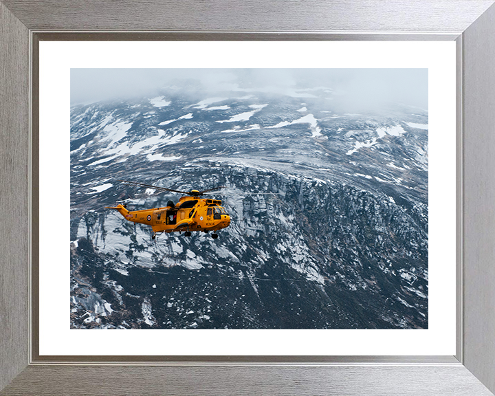RAF (SAR) Sea King Helicopter Over The Cairngorms Photo Print - Royal Air Force Aircraft Posters, Prints, & Visual Artwork Hampshire Prints 10 x 8 Silver Frame Yes