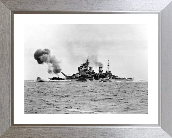 HMS Anson (79) Royal Navy King George V Class Battleship Firing Photo Print Wall Art Decor Posters, Prints, & Visual Artwork Hampshire Prints 10 x 8 Silver Frame Yes