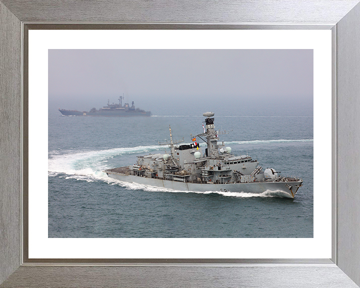 HMS Sutherland (F81) Photo Print - With Russian Warship 2016 - Royal Navy Type 23 Frigate Hampshire Prints 10 x 8 Silver Frame Yes