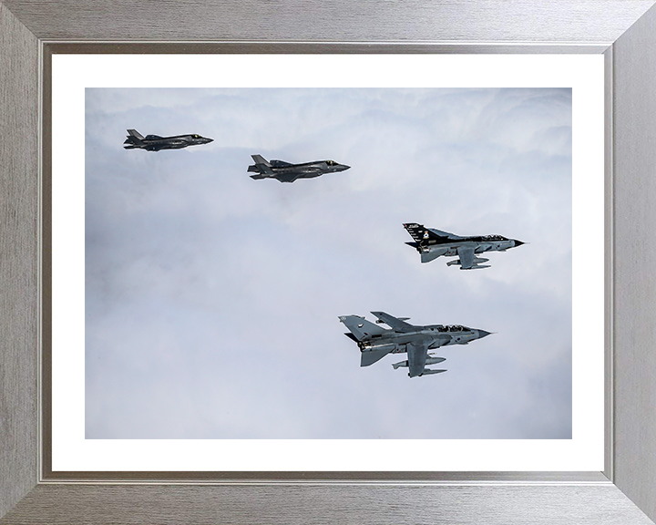 Two RAF Tornado GR4’s with US F35-B’s Photo Print - Royal Air Force Aircraft Hampshire Prints 10 x 8 Silver Frame Yes