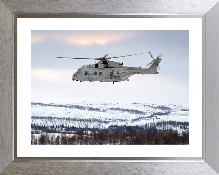 Merlin MK4 Helicopter above Norway 2026 Royal Navy Aircraft Photo Print Wall Art Naval Decor UK Posters, Prints, & Visual Artwork Hampshire Prints 10 x 8 Silver Frame Yes