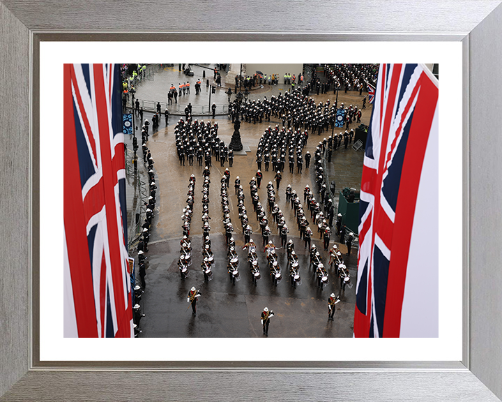 Royal Marines Band Marching At the Kings Coronation Photo Print Hampshire Prints 10 x 8 Silver Frame Yes
