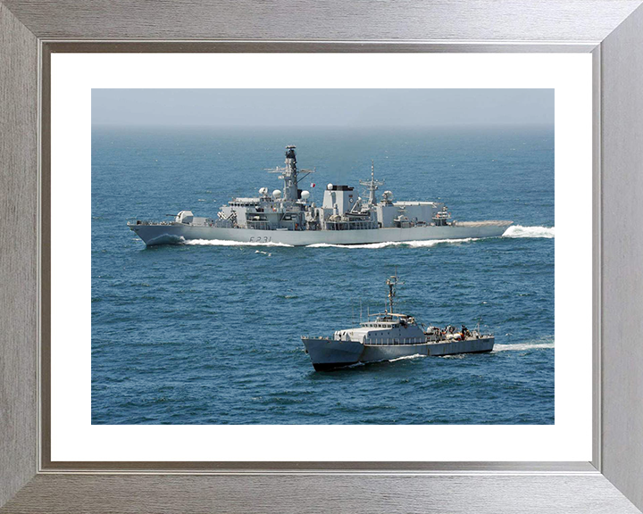 HMS Argyll (F231) Royal Navy Type 23 Frigate With Patrol Vessel Wall Art Photo Print Decor Posters, Prints, & Visual Artwork Hampshire Prints 10 x 8 Silver Frame Yes