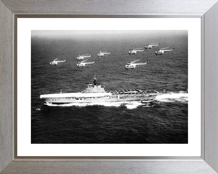 HMS Bulwark (R08) Royal Navy Centaur Class Fleet Carrier With Helicopters Photo Print Wall Art Decor Posters, Prints, & Visual Artwork Hampshire Prints 10 x 8 Silver Frame Yes