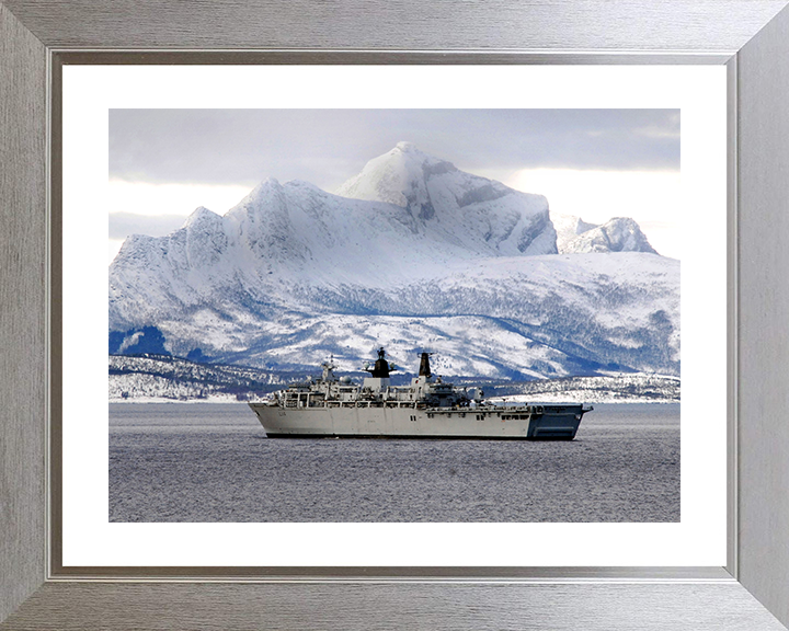 HMS Albion (L14) Photo Print - Norway 2008 - Royal Navy Albion Class Amphibious Ship Hampshire Prints 10 x 8 Silver Frame Yes
