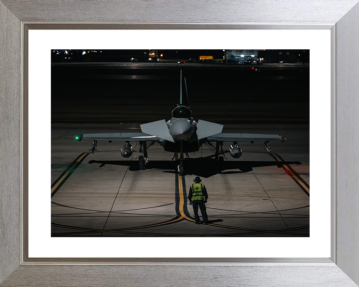 RAF Typhoon FGR4 On the Ground at Night Photo Print Royal Air Force Aircraft Wall Art Aviation Decor Posters, Prints, & Visual Artwork Hampshire Prints 10 x 8 Silver Frame Yes