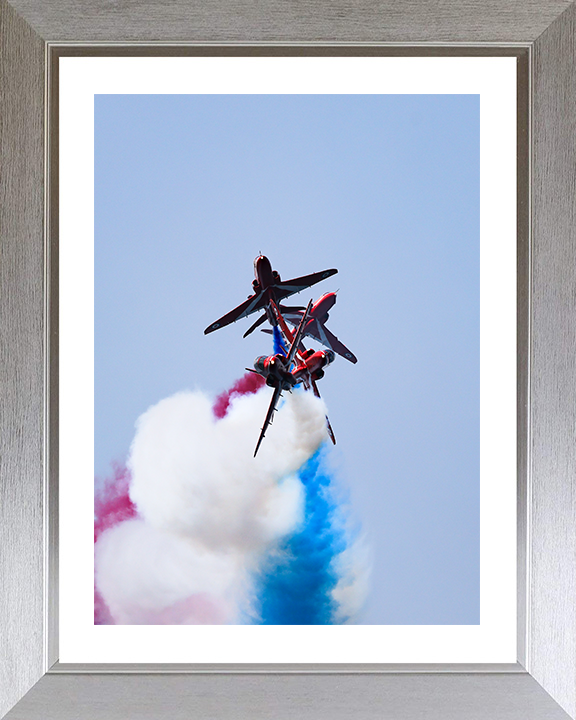 RAF Red Arrows Breaking Formation Photo Print - Royal Air Force Aircraft Hampshire Prints 10 x 8 Silver Frame Yes
