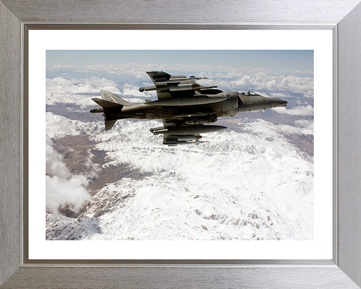 RAF Harrier GR9 Baning Over Afghanistan 2009 Photo Print - Royal Air Force Aircraft Posters, Prints, & Visual Artwork Hampshire Prints 10 x 8 Silver Frame Yes