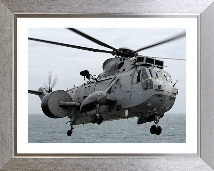 Sea King AEW 2 Helicopter in Flight 2007 Photo Print - Royal Navy Aircraft Posters, Prints, & Visual Artwork Hampshire Prints 10 x 8 Silver Frame Yes