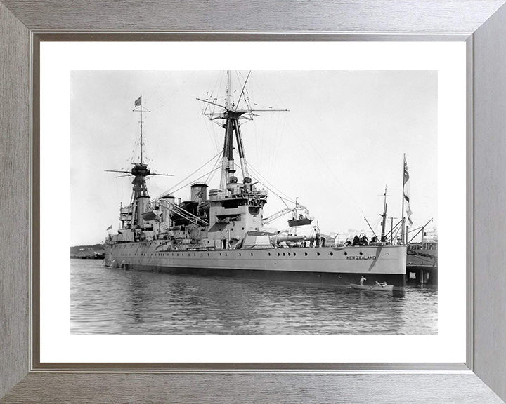 HMS New Zealand (1911) Photo Print - In Port - Royal Navy Indefatigable Class Cruiser Hampshire Prints 10 x 8 Silver Frame Yes
