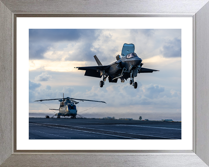 F-35B Lighting Jet Landing on a Flight Deck 2025 Photo Print - Royal Navy Aircraft Posters, Prints, & Visual Artwork Hampshire Prints 10 x 8 Silver Frame Yes