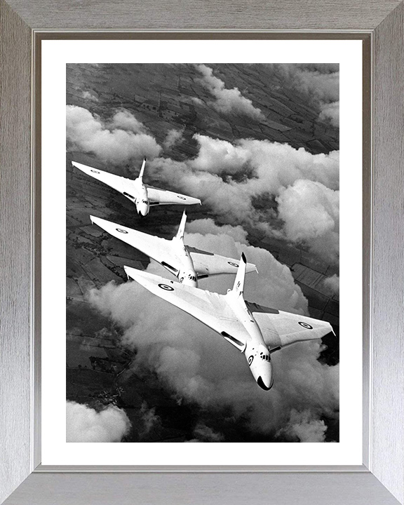 Three Avro Vulcan B1As in flight 1957 Photo Print - Royal Air Force Aircraft Hampshire Prints 10 x 8 Silver Frame Yes