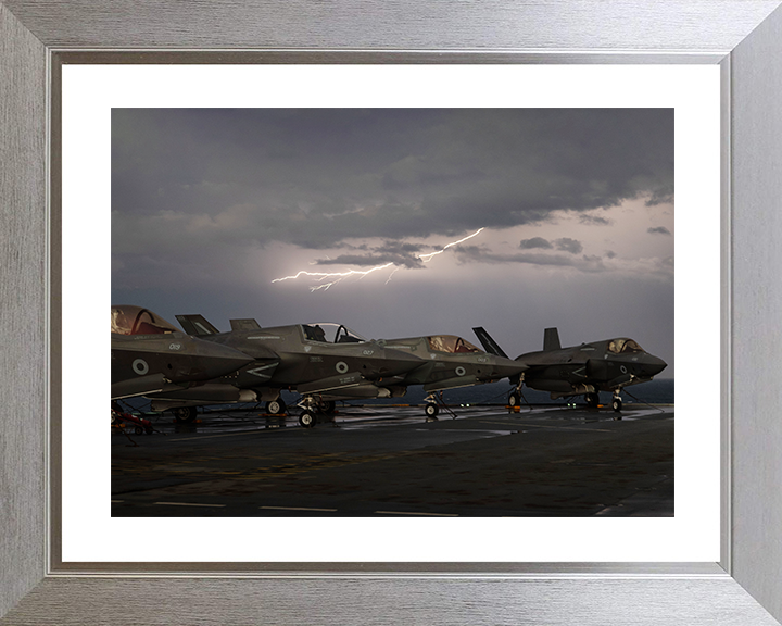 Lightning strikes over RAF F-35B Jets Royal Air Force Aircraft Photo Print Wall Art Aviation Decor UK Posters, Prints, & Visual Artwork Hampshire Prints 10 x 8 Silver Frame Yes