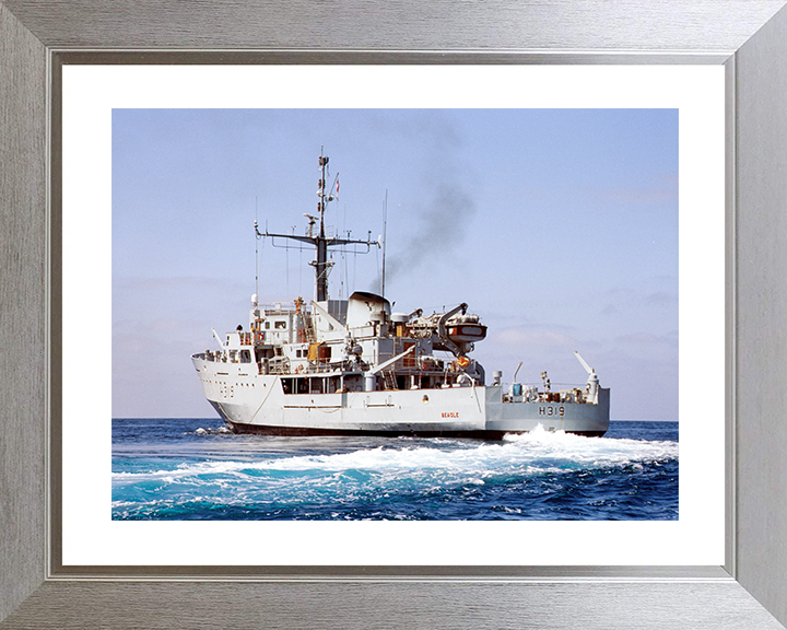 HMS Beagle (H319) Royal Navy Bulldog Class Survey Vessel At Sea 1999 Photo Print Wall Art Decor Posters, Prints, & Visual Artwork Hampshire Prints 10 x 8 Silver Frame Yes