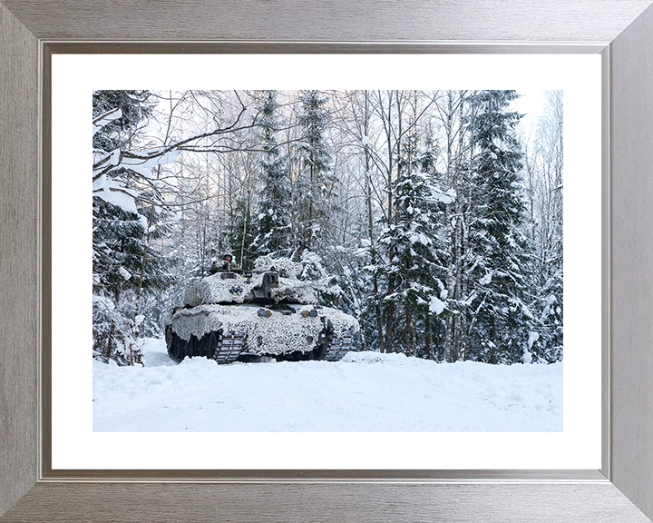 Challenger 2 Main in the snow British Army Vehicle Photo Print Wall Art Military Decor UK Posters, Prints, & Visual Artwork Hampshire Prints 10 x 8 Silver Frame Yes
