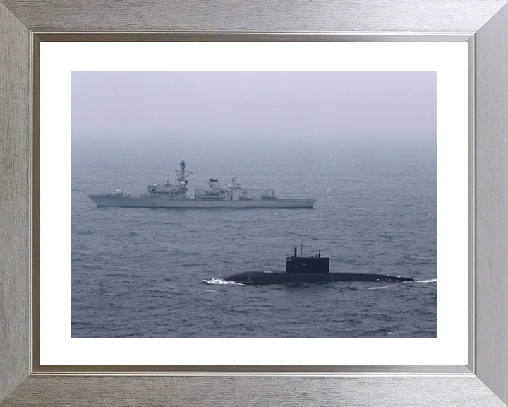 HMS Sutherland (F81) Photo Print - With Russian Submarine - Royal Navy Type 23 Frigate Hampshire Prints 10 x 8 Silver Frame Yes
