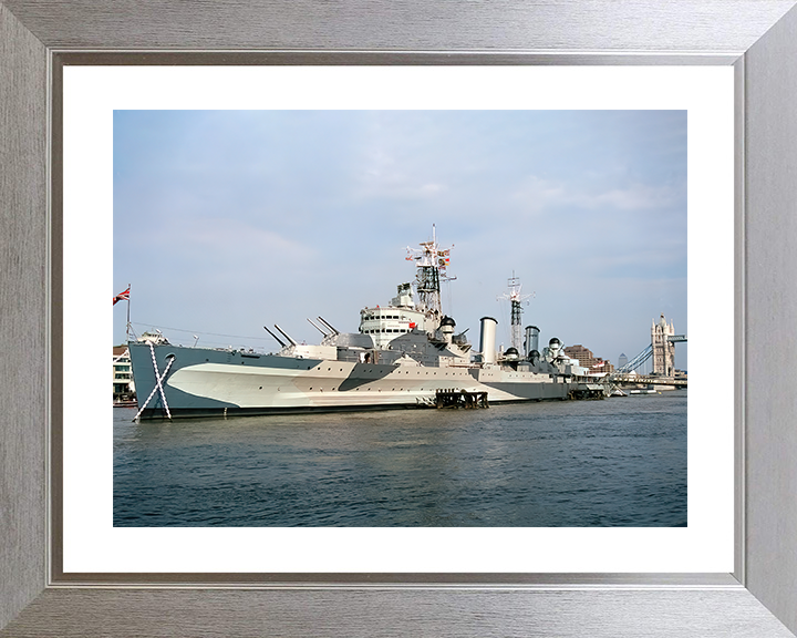 HMS Belfast (C35) Royal Navy Town Class Light Cruiser In London Photo Print Wall Art Decor Posters, Prints, & Visual Artwork Hampshire Prints 10 x 8 Silver Frame Yes
