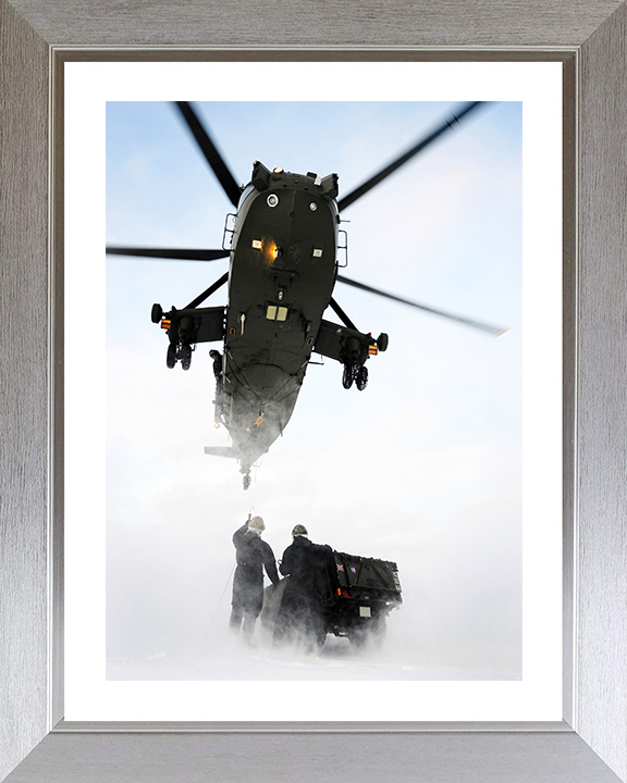 Sea King Mk4 Helicopter load lifting 2012 Photo Print - Royal Navy Aircraft Posters, Prints, & Visual Artwork Hampshire Prints 10 x 8 Silver Frame Yes