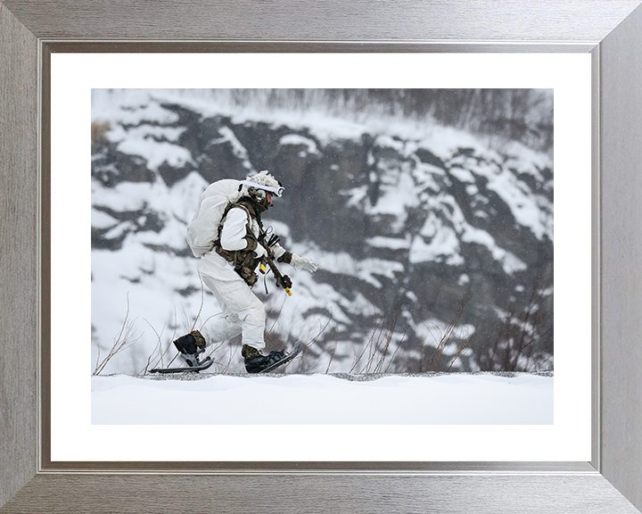 Royal Marine in Snow Shoes During Cold Weather exercise Photo Print 40 Commando Marines Wall Art Military Decor Posters, Prints, & Visual Artwork Hampshire Prints 10 x 8 Silver Frame Yes